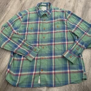 LUCKY Brand Flannel Shirt Mens XL Saturday Stretch Green Blue Plaid Untucked Fit